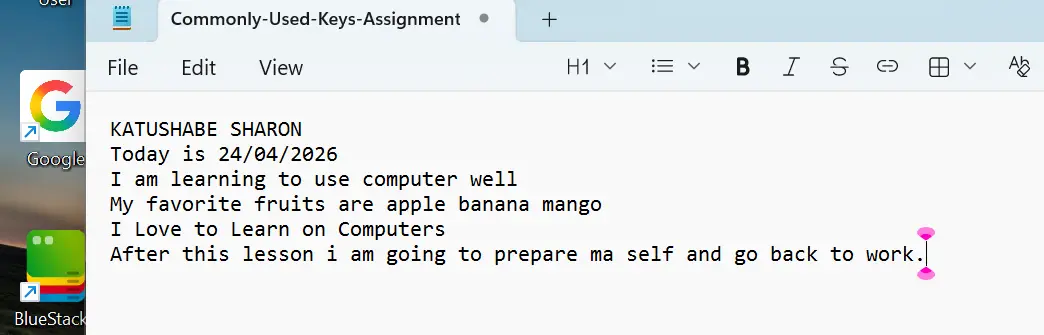 Commonly Used Key Assignment.